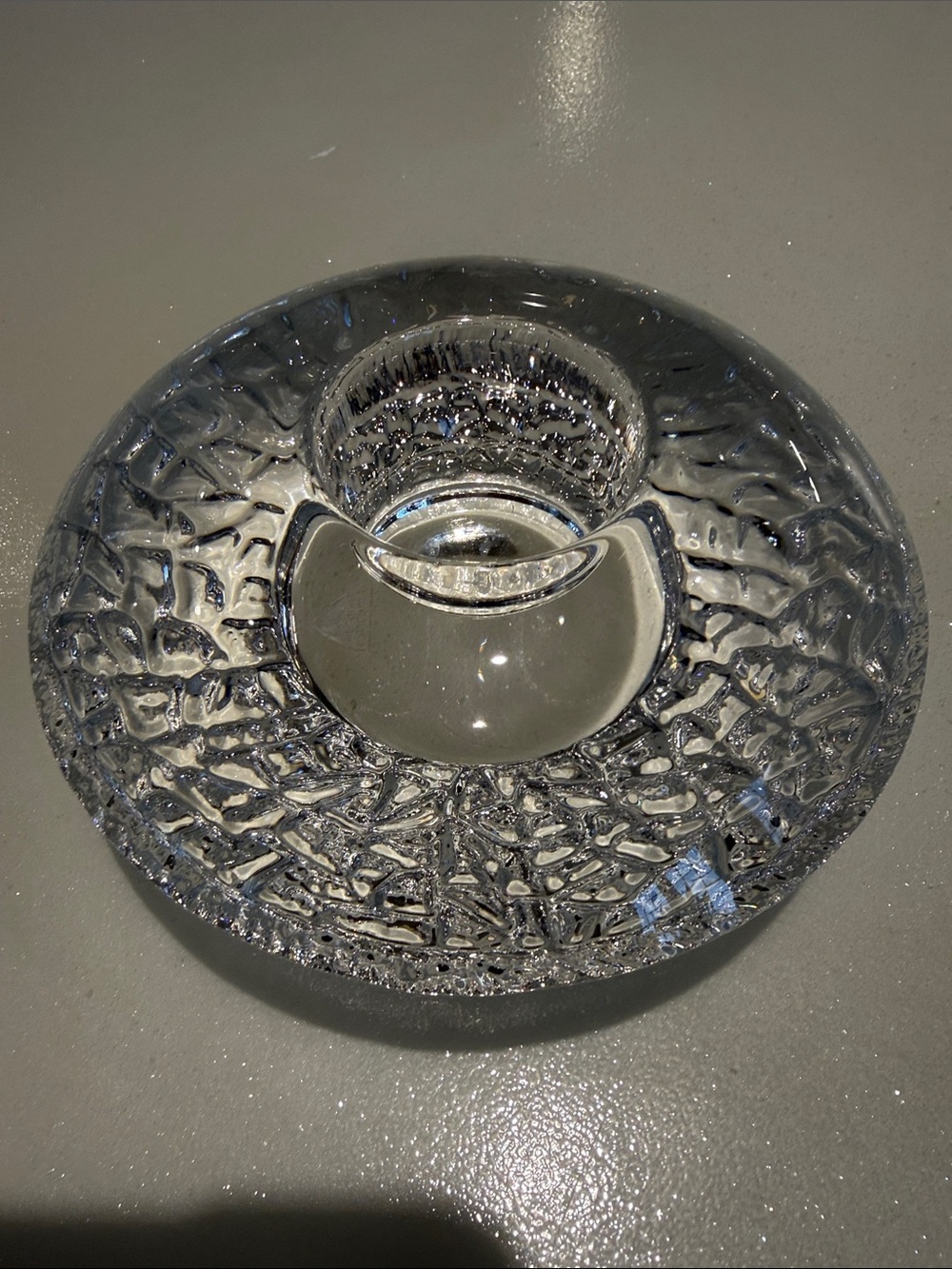 Orrefors sweden Clear Textured Glass Candle Tea Light Holder